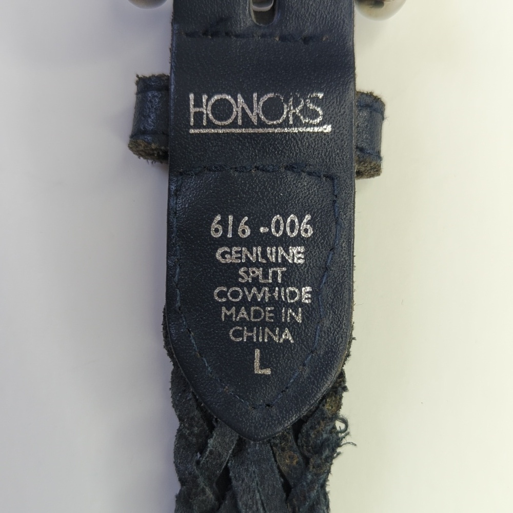 Honors 90's Vintage Classic Braided Genuine Split Cowhide Leather Belt Navy L - Picture 7 of 8